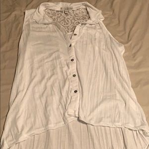 Lace back button front white top